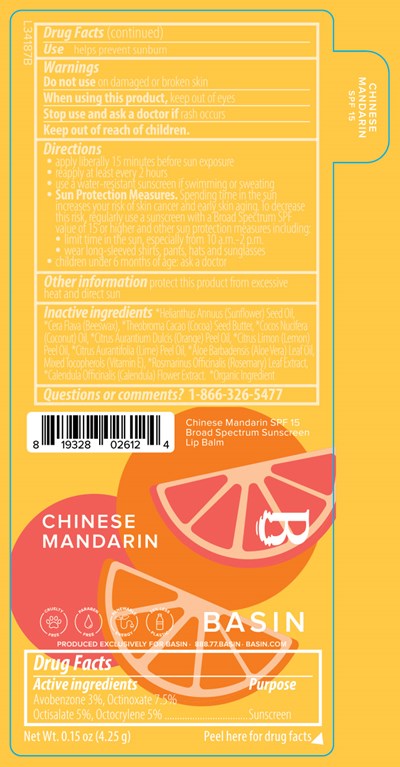 Basin Chinese Mandarin Spf 15 Sunscreen Lip Balm 0.15 Oz Label (L34187b Pl103s Basin Epcot Citrus Spf 15 Broad Spectrum Sunscreen Lip Balm 2023 1 31 Ol)